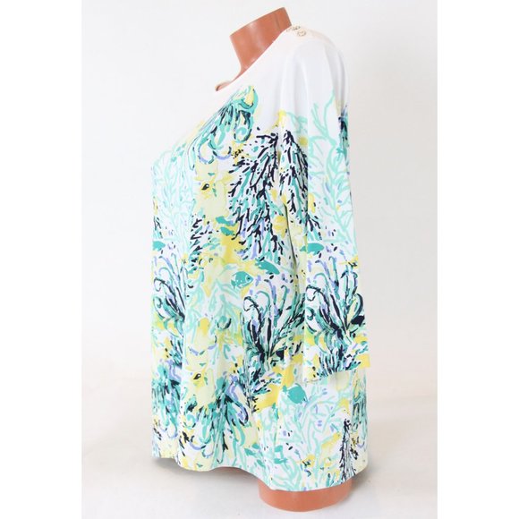 Charter Club Button-Trim Printed 3/4 Sleeve Top - Picture 6 of 8